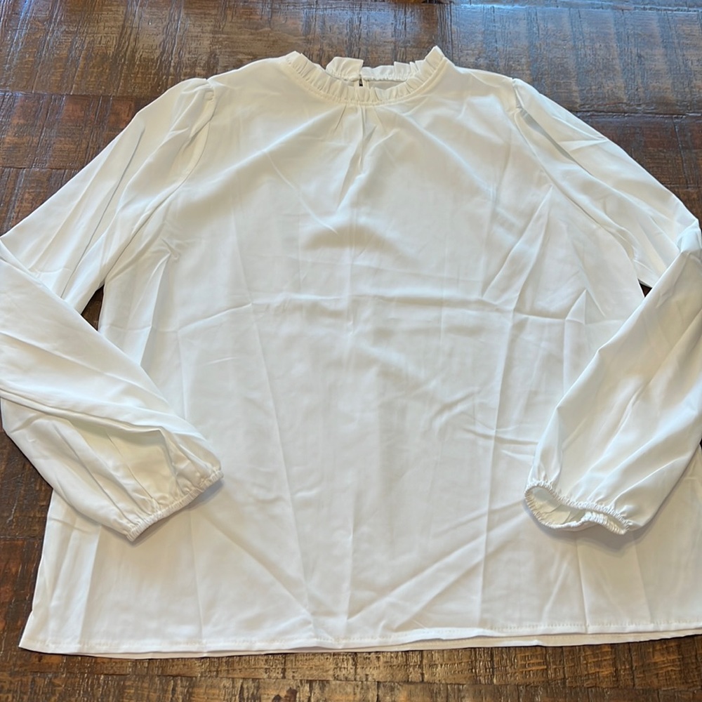 SHEIN Ruffle Neck White  Blouse - Small